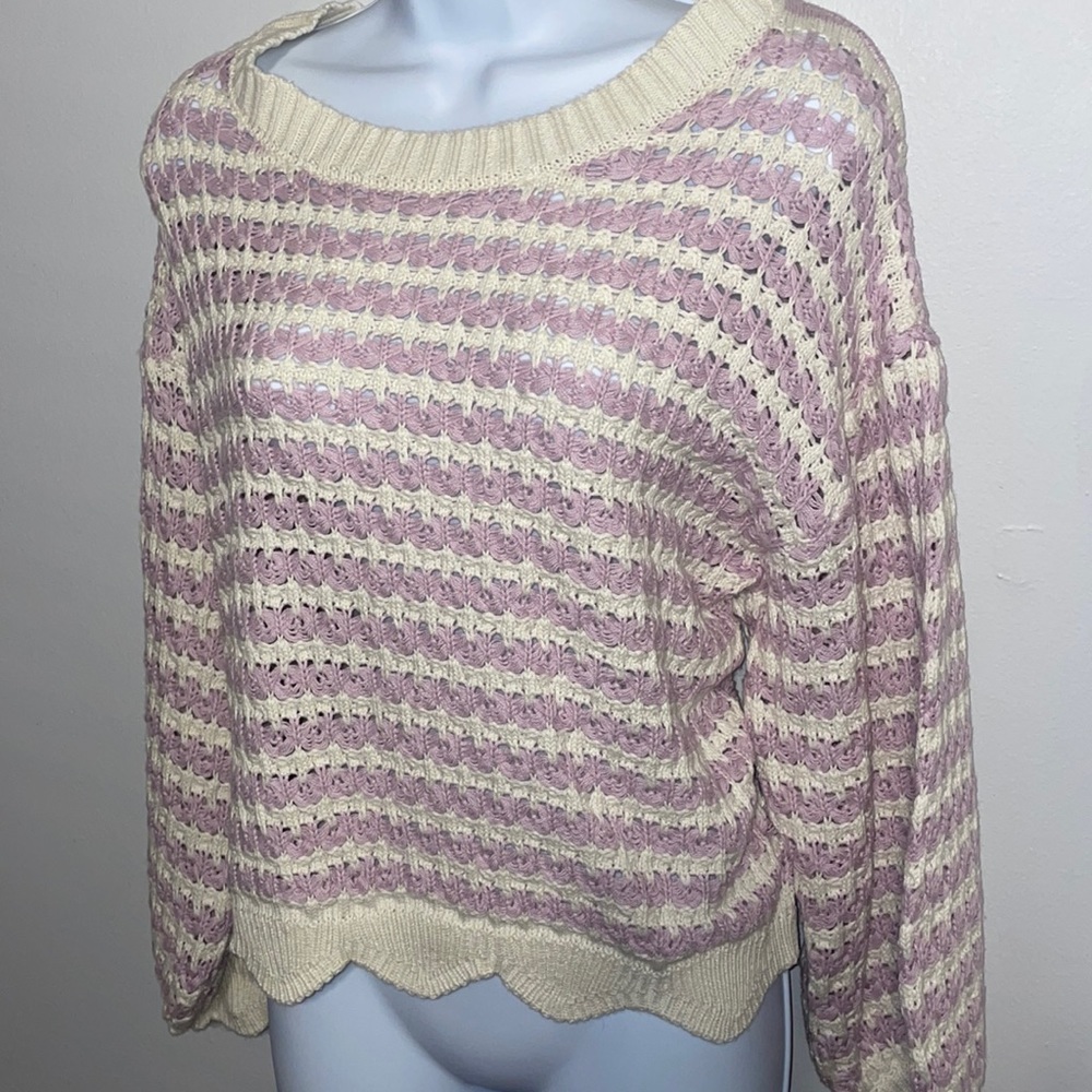 Blu Pepper knit  Crochet soft Sweater Balloon Sleeve